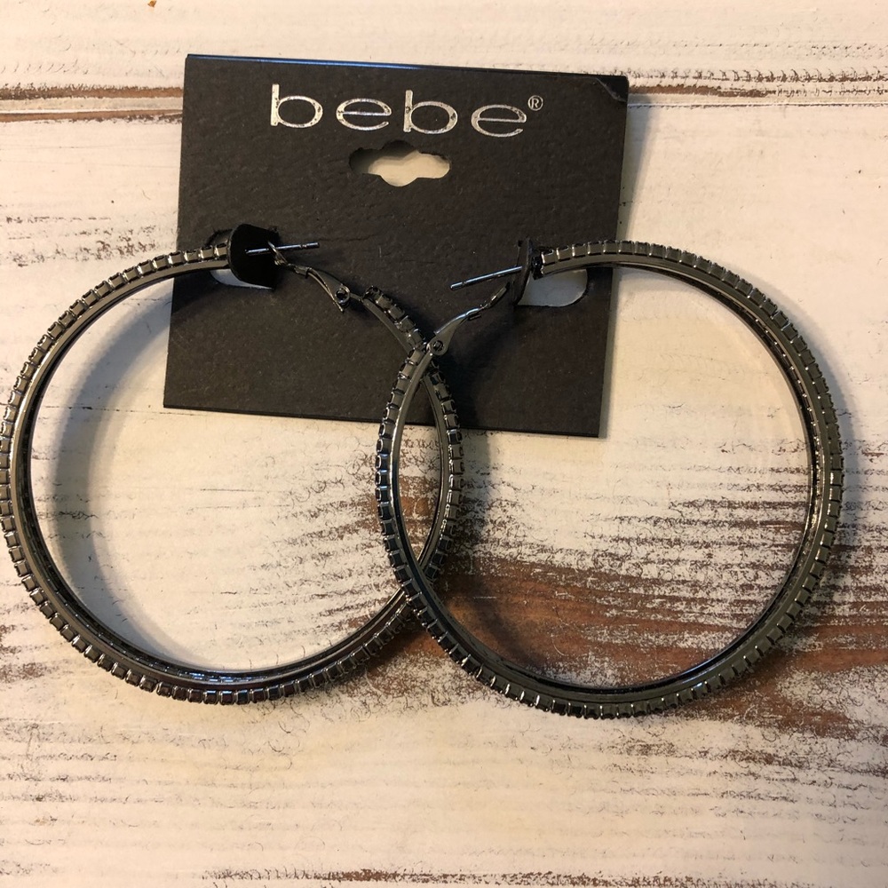 NWT Bebe black studded hoop earrings